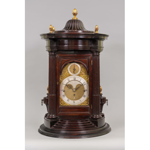 18TH CENTURY ANTIQUE MAHOGANY MUSICAL TABLE CLOCK BY RALPH GOUT OF LONDON